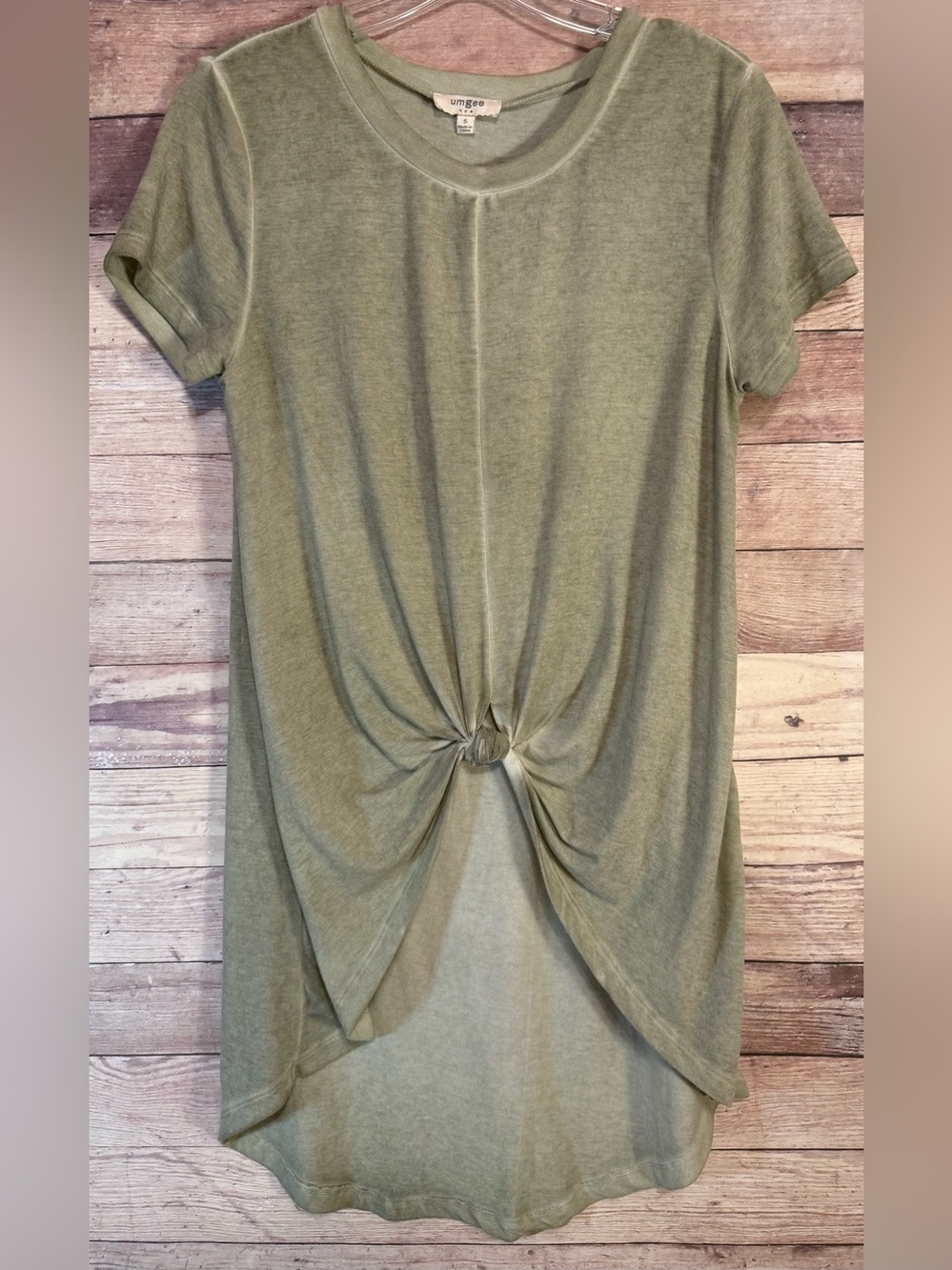 Umgee Olive Green Short Sleeve Knot-Front Tee